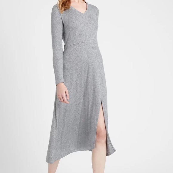 Banana Republic Gray Fine Knit Viscose Rayon Midi Maxi Slit Dress XS - Picture 1 of 9